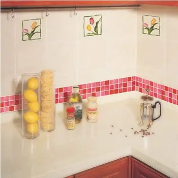 Klassisk mosaik vinyl klistermærker vandtæt talje selvklæbende tapet, køkken, badeværelse, fliser, pvc wall sticker grænser