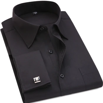 Klassisk Sort fransk Manchetknapper til Mænd Business-Kjole langærmet Skjorte Revers Mænd Sociale Shirt 4XL 5XL 6XL