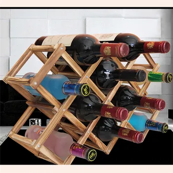 Klassisk Træ-Red Wine Rack Øl Sammenklappelig 10 Flaskeholder Køkken Bar Display Hylde Arrangør Hjem Tabel Indretning