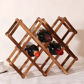 Klassisk Træ-Red Wine Rack Øl Sammenklappelig 10 Flaskeholder Køkken Bar Display Hylde Arrangør Hjem Tabel Indretning
