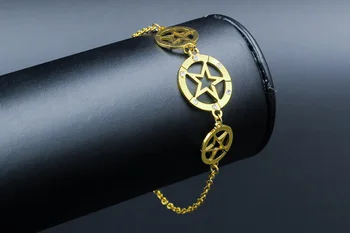 Klassiske smykker rustfrit stål femtakket stjerne style fyldt krystal armbånd til kvinder og mand,