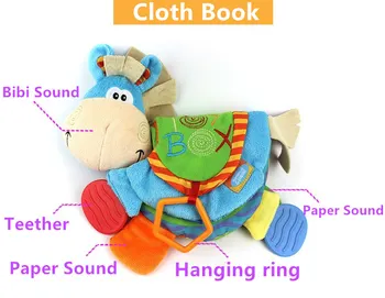 Klud bøger rasler tænderne legetøj søde æsel dyr spædbarn pædagogiske klapvogn ny født baby bog for 0-12 måneder baby gave