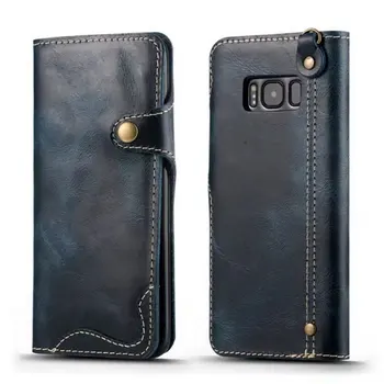 Knap Retro Vintage Lanyard Book Flip Læder Tegnebog taske til Samsung Galaxy S8 Telefon Dække Coque