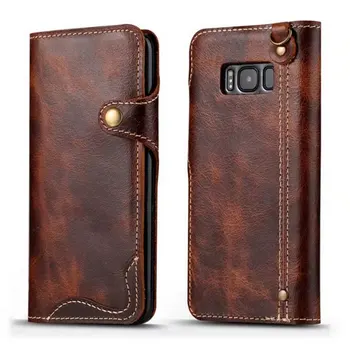 Knap Retro Vintage Lanyard Book Flip Læder Tegnebog taske til Samsung Galaxy S8 Telefon Dække Coque