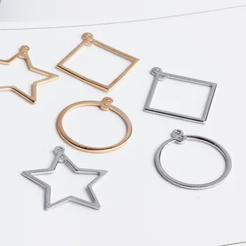 Kobber minimalistisk DIY geometri, dobbelt huller, fem spidse stjerner, runde, firkantede vedhæng, øreringe håndlavede smykker, tilbehør
