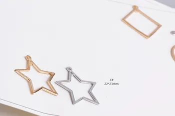 Kobber minimalistisk DIY geometri, dobbelt huller, fem spidse stjerner, runde, firkantede vedhæng, øreringe håndlavede smykker, tilbehør