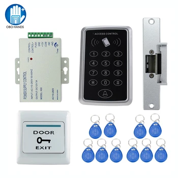 Komplet Sæt 125KHz RFID adgangskontrol system kit T11 digital lås+3A/12V strømforsyning+el-strejke, lock+10stk-ID nøglekort