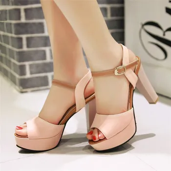 Kontor & Karriere Mode peep toe pumper pigge gummisål Firkantet hæl sexet super høj hæl platforme sandaler Store størrelse sko