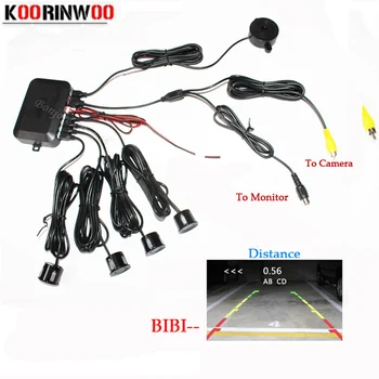 Koorinwoo Dual Core CPU Video System Bil Parkering Sensor Omvendt Backup Radar 4 Alarm Bip Vis afstand på Display Sensor