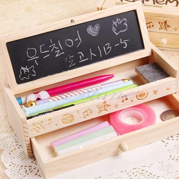 Korea papirvarer dejlige blyant boks multifunktionelle træ-diy skuffe brevpapir box/ penalhus Skole & Kontor Pencil Holder
