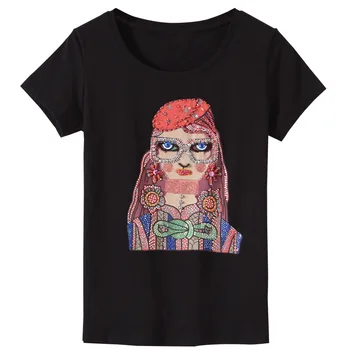 Koreanere Nye 2018 Sommeren Womens Fashion Slank Skønhed Rhinestone Briller Pige T-Shirt, Toppe Kvindelige Afslappet Plus Size 3D-Tegnefilm Shirts