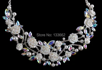 Koreansk stil crystal AB brude Halskæde, øreringe sæt porcelæn blomst Rhinestone Bryllup Smykker sæt Gratis Fragt