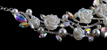 Koreansk stil crystal AB brude Halskæde, øreringe sæt porcelæn blomst Rhinestone Bryllup Smykker sæt Gratis Fragt
