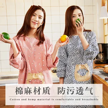 Koreanske version af langærmet bomulds forklæde Japanske køkken forklæde anti-fouling voksen tøj