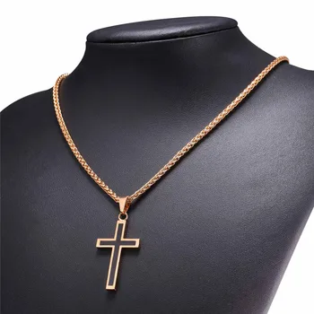 Kors halskæde lords prayer med 316L rustfrit stål kæde, guld farve sortere choker rapper kæde P952G