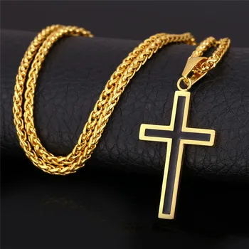 Kors halskæde lords prayer med 316L rustfrit stål kæde, guld farve sortere choker rapper kæde P952G