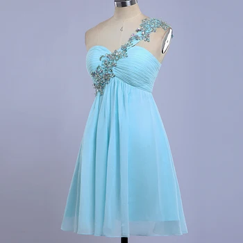 Kort One-skulder gallakjoler Lys Blå Dejlig Smuk Part Kjole robe de bal vestidos de gala 8. Klasse eksamen kjoler