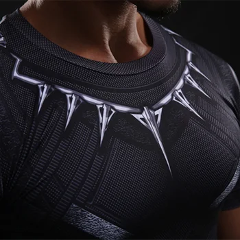 Kortærmet T-shirt Black Panther 3 D Trykt T-shirts til Mænd Kompression Shirt Captain America Korte Ærmer Til Mænd Toppe Høj elasticitet