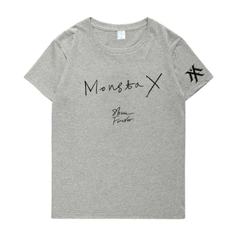 Kpop monsta x skinne for evigt udskrivning o hals, kort ærme løs t-shirt til sommer stil elskere fashion t-shirt