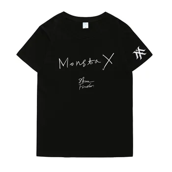 Kpop monsta x skinne for evigt udskrivning o hals, kort ærme løs t-shirt til sommer stil elskere fashion t-shirt