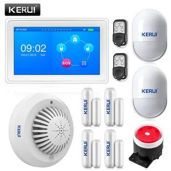 KR-K7 Nye ankomst touch-skærm, fantastisk design 7 Tommer TFT Farve Display WIFI+ GSM fladskærms tabel Alarm System kit+SD03 røgalarm