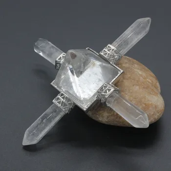 Kraft-perler, Sølv Forgyldt Naturlige Rock Crystal Firkantet Pyramide Sekskant Power Energy Sender Vedhæng Mode Smykker
