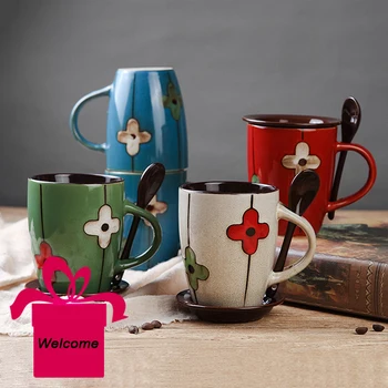 Kreativ, Farverig Keramik Krus Kaffe Mælk Kop Te, Krus, espressokopper Med Ske og Låg Drinkware Novetly Gaver