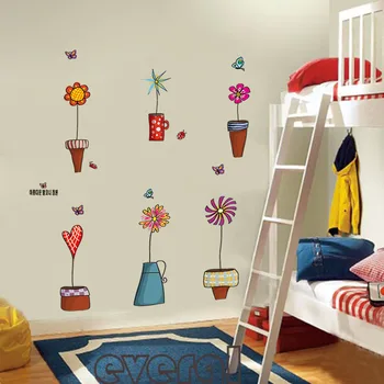 Kreative farverige sommerfugl urtepotter wall stickers til Børn tegning til børneværelset DIY flytbare kids soveværelse vindue indretning