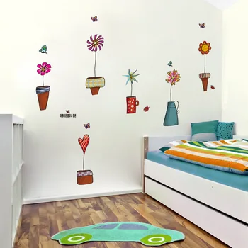Kreative farverige sommerfugl urtepotter wall stickers til Børn tegning til børneværelset DIY flytbare kids soveværelse vindue indretning