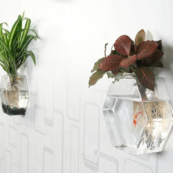 Kreative Polygon Væggen Hængende Glas Vase Hydroponiske grønne radise Blomst Plante Container Vand Anlæg Tank Bryllup Hjem Dekoration