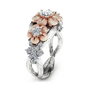 Kreative Rosa Guld Farve Blomst Kvindelige Finger Ring Romantisk Skinnende Zircon Jubilæum Bryllup Ring til OS Kvinder Størrelse 6-10 anillos