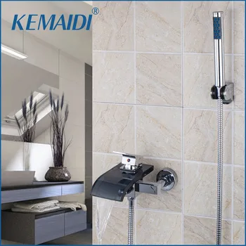 KREMAIDI Badeværelse Brusebad Sæt-Mixer vægmonteret Enkelt Håndtag Sort Glas Tud Med håndbruser Tryk Faucet