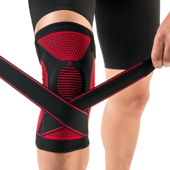 Kuangmi Compression Knee Ærme Støtte Sports Silikone Benbeskyttere Basketball Justerbar Bandage Foråret Tandbøjle Patella Protector