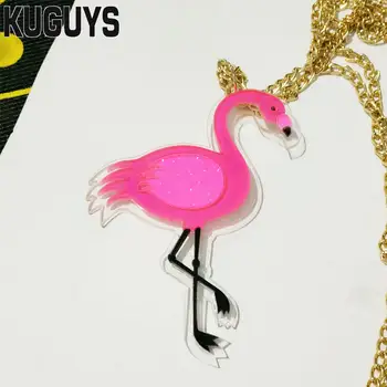 KUGUYS Trendy Sommer Smykker Hot Pink Flamingoer Halskæde til Kvinder Mode Akryl Dyr Halskæde Sweater Kæde