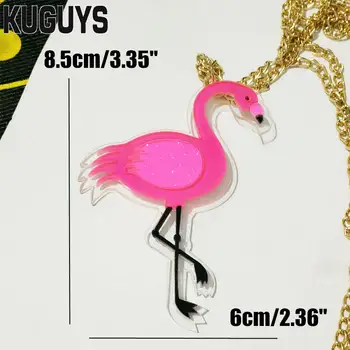 KUGUYS Trendy Sommer Smykker Hot Pink Flamingoer Halskæde til Kvinder Mode Akryl Dyr Halskæde Sweater Kæde