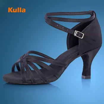 KULLA-black-cut-outs 5 cm 7 cm hæl ballroom tango, latin dance sko til kvinder danser salsa sko højhælede voksen blød ydersål L12