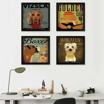 Kunst Lærred Maleri Amerikansk Stil Dog Lytte Til Musik, Bevægelse Dyr Kids Room Decor Ingen Billede Kunst Prints Plakat Væg Billeder