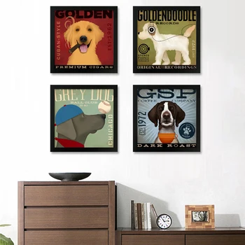 Kunst Lærred Maleri Amerikansk Stil Dog Lytte Til Musik, Bevægelse Dyr Kids Room Decor Ingen Billede Kunst Prints Plakat Væg Billeder
