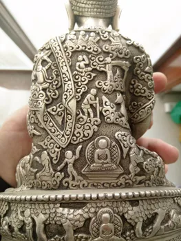Kunstfærdige Kinesiske Gammel Tibetansk Sølv Buddhismens Sakyamuni Buddha-Statue af Buddha i Tibet metal håndværk