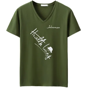 KUYOMENS kortærmet T-Shirt Brev Trykt Bomuld med V-hals Fashion Top-Shirt til Sommeren Korte Ærmer Afslappet Mænd Tee