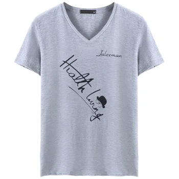 KUYOMENS kortærmet T-Shirt Brev Trykt Bomuld med V-hals Fashion Top-Shirt til Sommeren Korte Ærmer Afslappet Mænd Tee