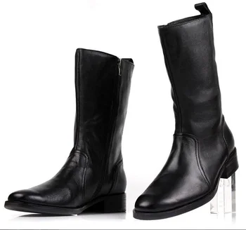 Kvalitet knæ høje sorte herre støvler i ægte læder motorcykel støvler casual fashion herre vinter støvler udendørs sko