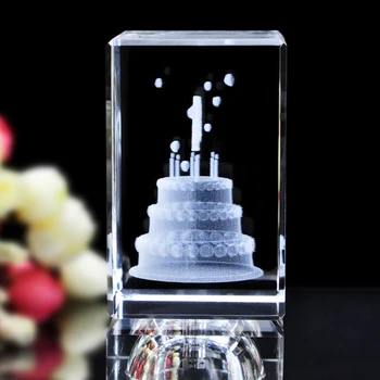 Kvarts Krystal 3D Laser Indgraveret Cube Brevpresser Birthyday Gaver Crystal Håndværk Med Led Base