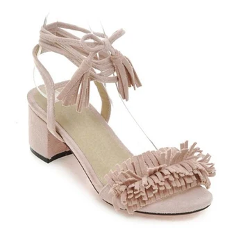 Kvast kvinder sandaler, høje hæle Pop stjerner samme design Afslappet Lace-Up Kvindelige sommer sko sandalias mujer Stor størrelse 40-43 z28