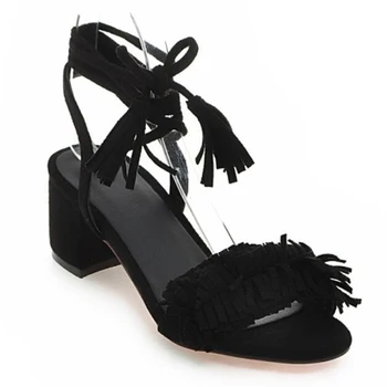 Kvast kvinder sandaler, høje hæle Pop stjerner samme design Afslappet Lace-Up Kvindelige sommer sko sandalias mujer Stor størrelse 40-43 z28