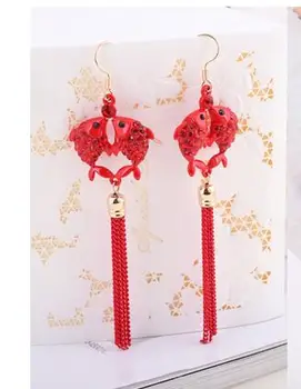 Kvinde Brude pige Retro ædle koreansk rød Øreringe bryllup kjole bryllup bride Øreringe Smykker smykker tilbehør