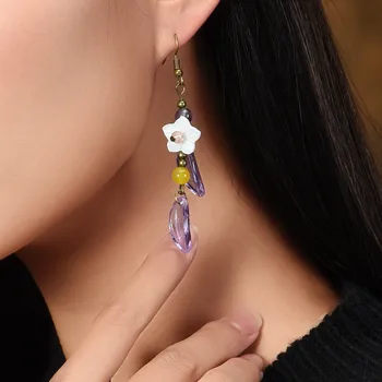 Kvinde, øreringe, mode smykker 2018 nyt element lilla krystal blomst dråbe øreringe detail-engros-tilbehør gratis fragt D145