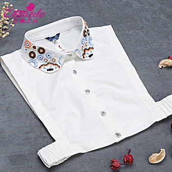 Kvindelige efterår og vinter-alle-match-shirt krave rhinestone perler mode shirt vinter sweater dekoration