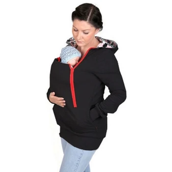 Kvinder Baby Transporterer Hætte Lynlås Trøje Hættetrøjer Kvinder Multifunktion Kænguru Lomme Til Mor Baby Iført Hættetrøje WS3733R