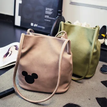 Kvinder berømte mærke Mickey håndtaske PU Læder Arrangør Små Søde Spand Pose Messenger tasker Kvinder Feminina Tasker Bolsos 5 farver